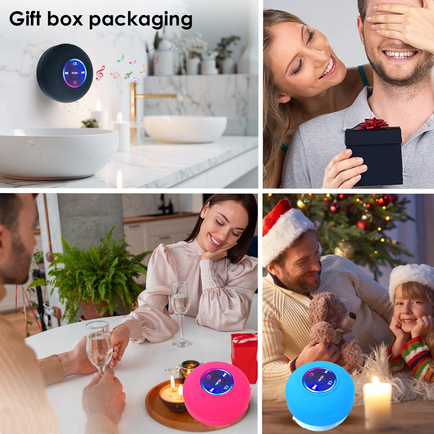 Last Day 49%OFF - 🎄Bathroom Waterproof Wireless Bluetooth Speakers with LED Light