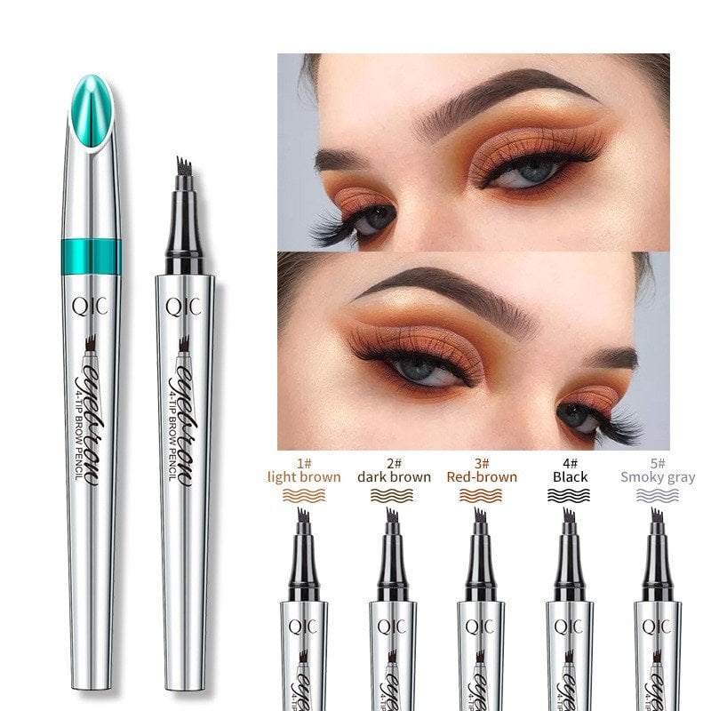 3D Waterproof Microblading Eyebrow Pen 4 Fork Tip Tattoo Pencil (Pack of 2)