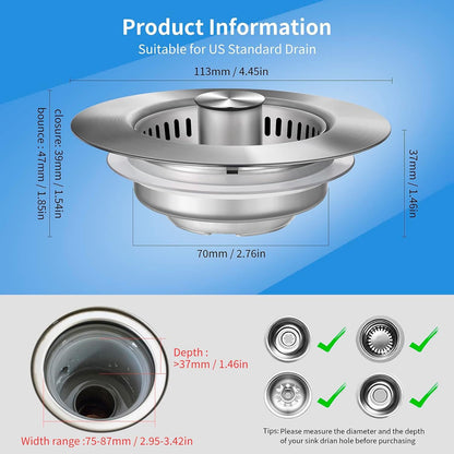 3-in-1 Stainless Steel Sink Drain Strainer