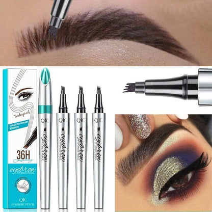 3D Waterproof Microblading Eyebrow Pen 4 Fork Tip Tattoo Pencil (Pack of 2)