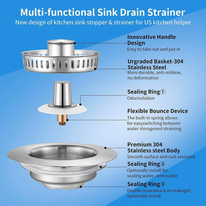 3-in-1 Stainless Steel Sink Drain Strainer