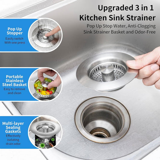 3-in-1 Stainless Steel Sink Drain Strainer